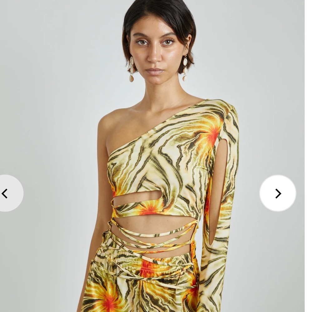 One-Shoulder Yellow Floral Cutout Kim Shui top